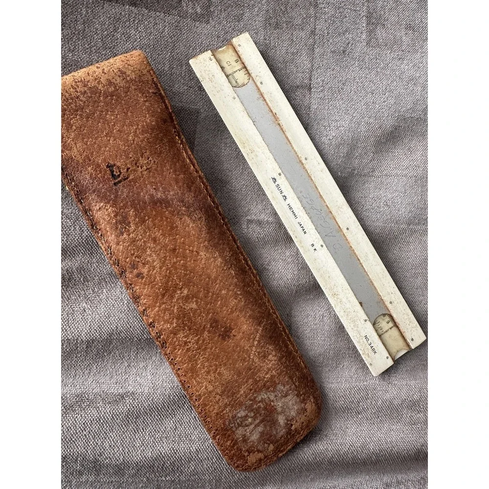 Vintage Sun Hemmi No.34RK Bamboo Engineering Slide Rule Japan Leather‎ Case